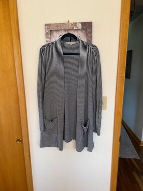 Loft Striped Open-Front Women’s Cardigan Sweater - navy and white